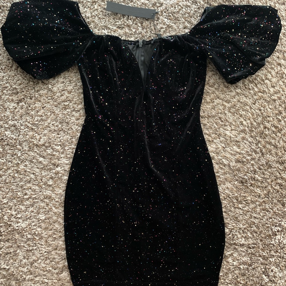 Black velvet mini dress
